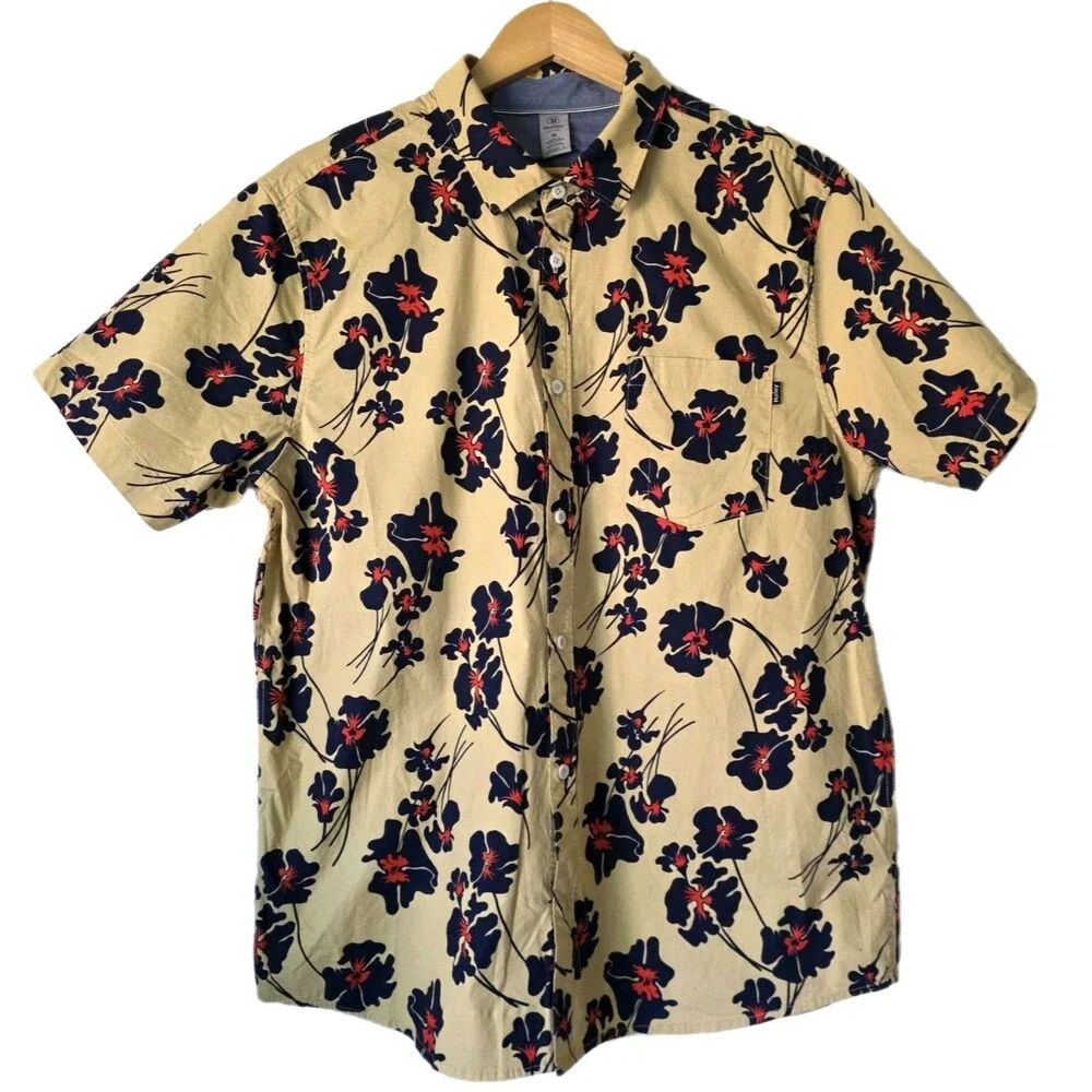 Hurley Hawaiian Floral vacation Cotton pocket Button-Up Shirt Short Sleeve XL - Picture 2 of 12